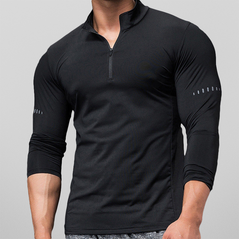 Herren Sporthemd Slim Fit Atmungsaktiv Stretchmaterial Reißverschluss-3