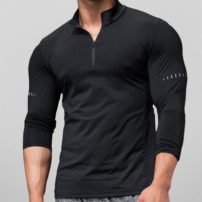 Herren Sporthemd Slim Fit Atmungsaktiv Stretchmaterial Reißverschluss-3