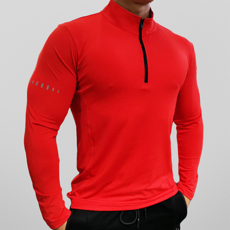 Herren Sporthemd Slim Fit Atmungsaktiv Stretchmaterial Reißverschluss-4