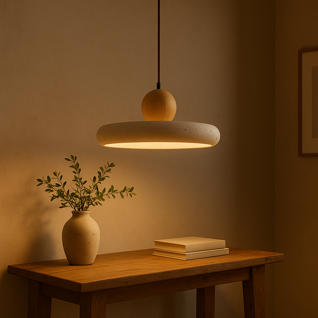 Aurvra | Moderne, schlichte Hängelampe aus Travertinholz 2
