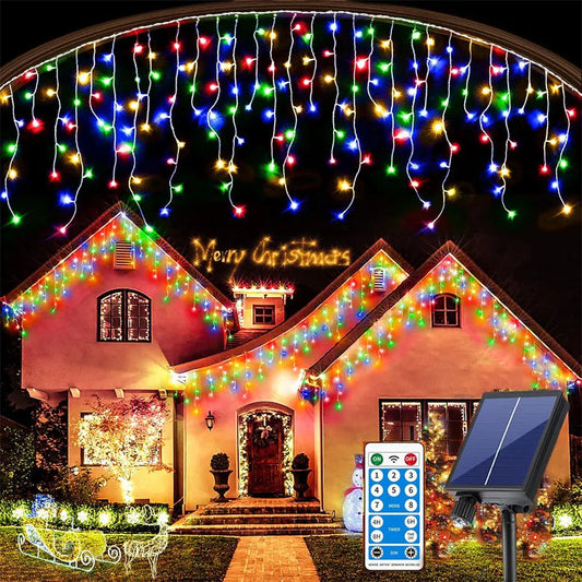 Außenbeleuchtung Solar Eiszapfen Lichtkranz Wasserdicht 8 Modi für Garten Terrasse 300cm 500cm 600cm 1000cm 0