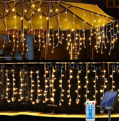 Außenbeleuchtung Solar Eiszapfen Lichtkranz Wasserdicht 8 Modi für Garten Terrasse 300cm 500cm 600cm 1000cm 1