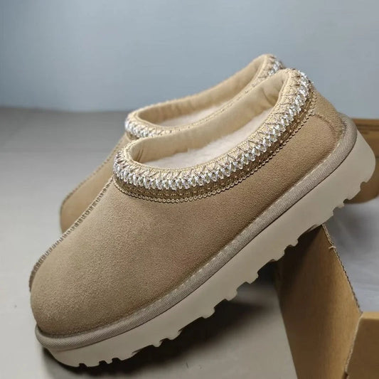 Beige Damen Ultra Mini Plateaustiefel – Kuschelige Winterstiefeletten mit Fellfutter 0