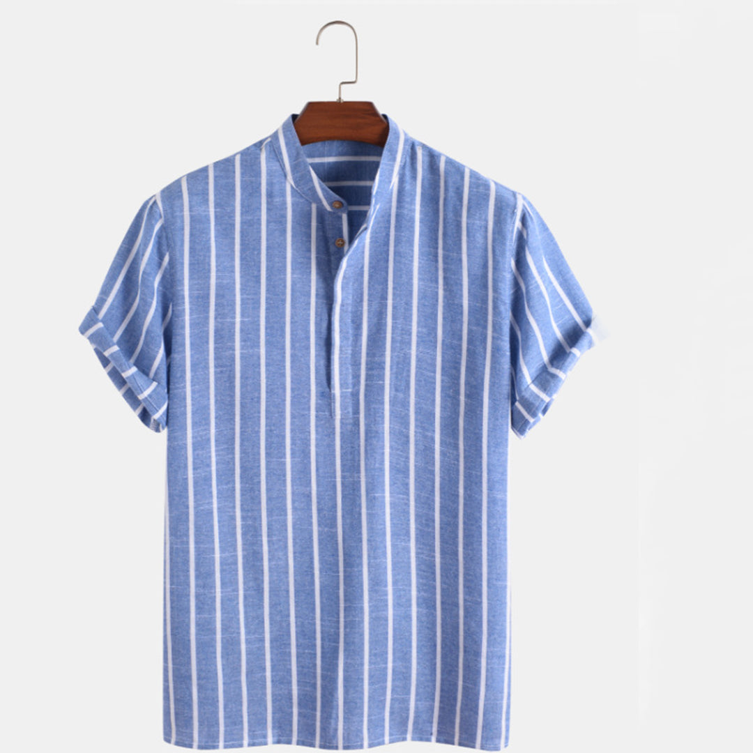 Herren Hemd Gestreift Casual Bequem Baumwolle-5