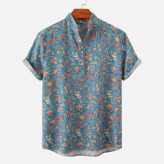 Herren Kurzarm Hemd Blumenmuster Atmungsaktiv Sommer Hemd für Lässigen Look-1
