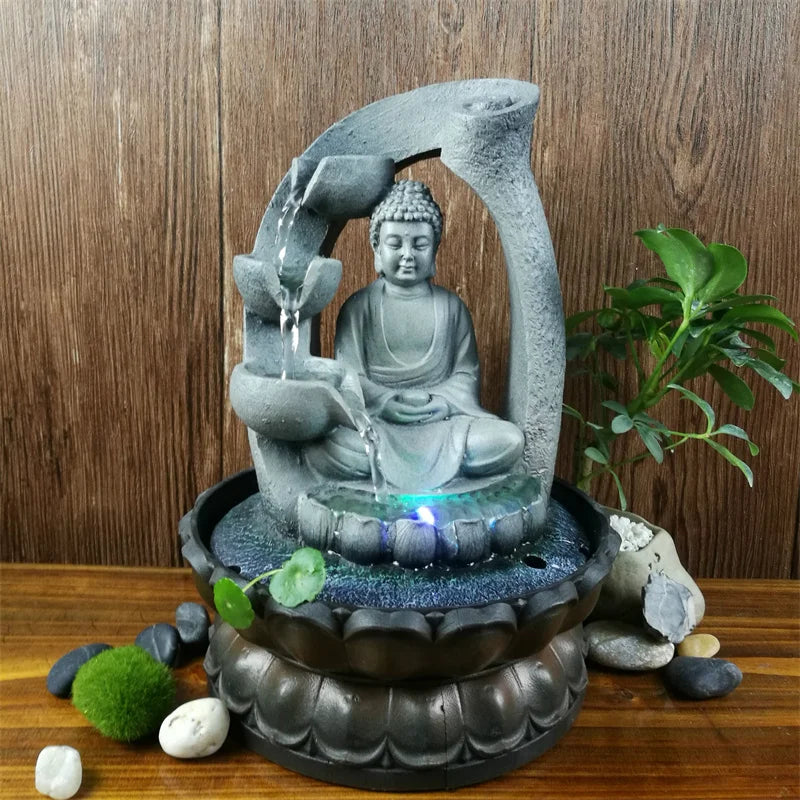 Buddha Wasserbrunnen mit Elegantem Design aus Harz – Beruhigende Raumdekoration für Wohnzimmer und Büro 1
