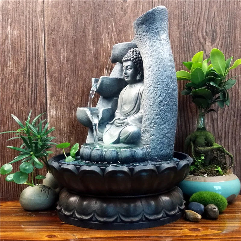 Buddha Wasserbrunnen mit Elegantem Design aus Harz – Beruhigende Raumdekoration für Wohnzimmer und Büro 2