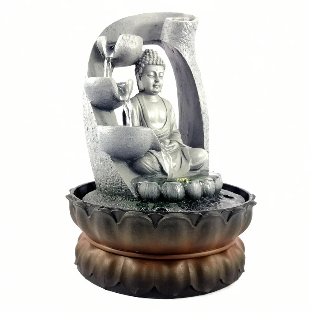 Buddha Wasserbrunnen mit Elegantem Design aus Harz – Beruhigende Raumdekoration für Wohnzimmer und Büro 3