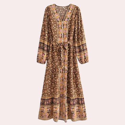 Elvira - Langes Damenkleid Mit Einzigartigen Blumenmustern Für Festliche Anlässe-5