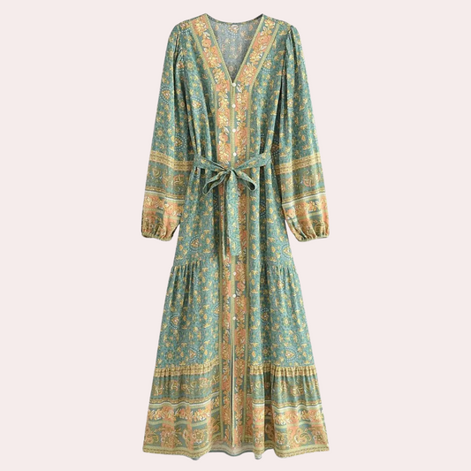 Elvira - Langes Damenkleid Mit Einzigartigen Blumenmustern Für Festliche Anlässe-1