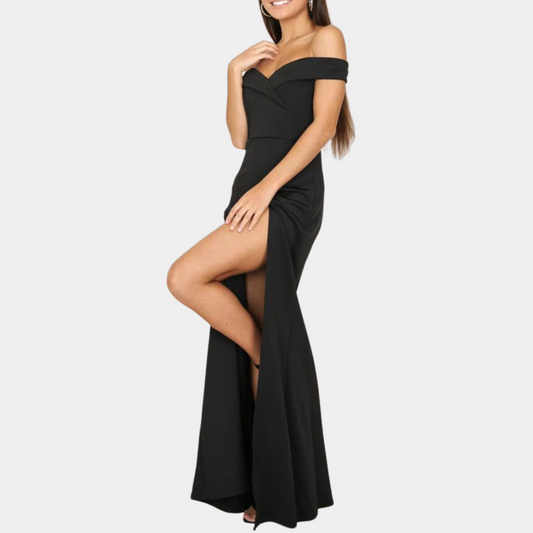 Elegantes Off-Shoulder Sommerkleid Damen Lang mit Seitenschlitz für besondere Anlässe-1