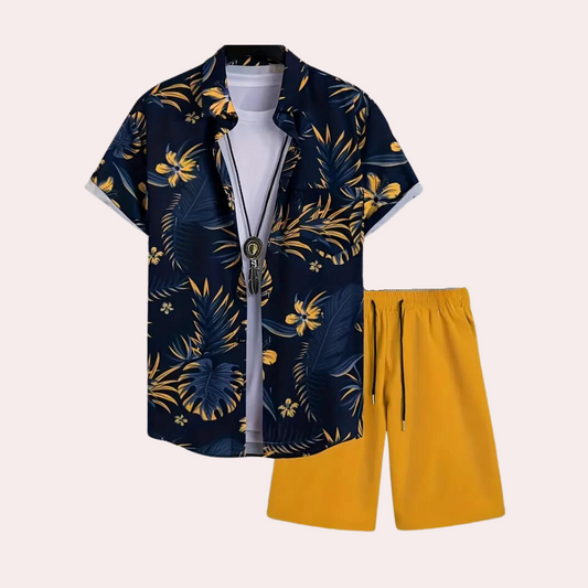 Herren Sommer Outfit Blau Größe M Baumwolle Zweiteilig-1