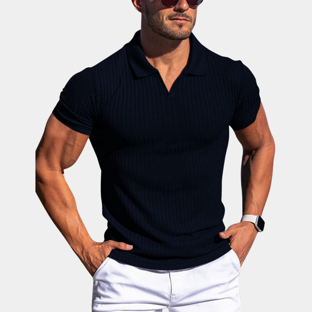 Herren Polo Shirt Slim Fit V-Ausschnitt Baumwolle Modern in Verschiedenen Farben und Größen-4