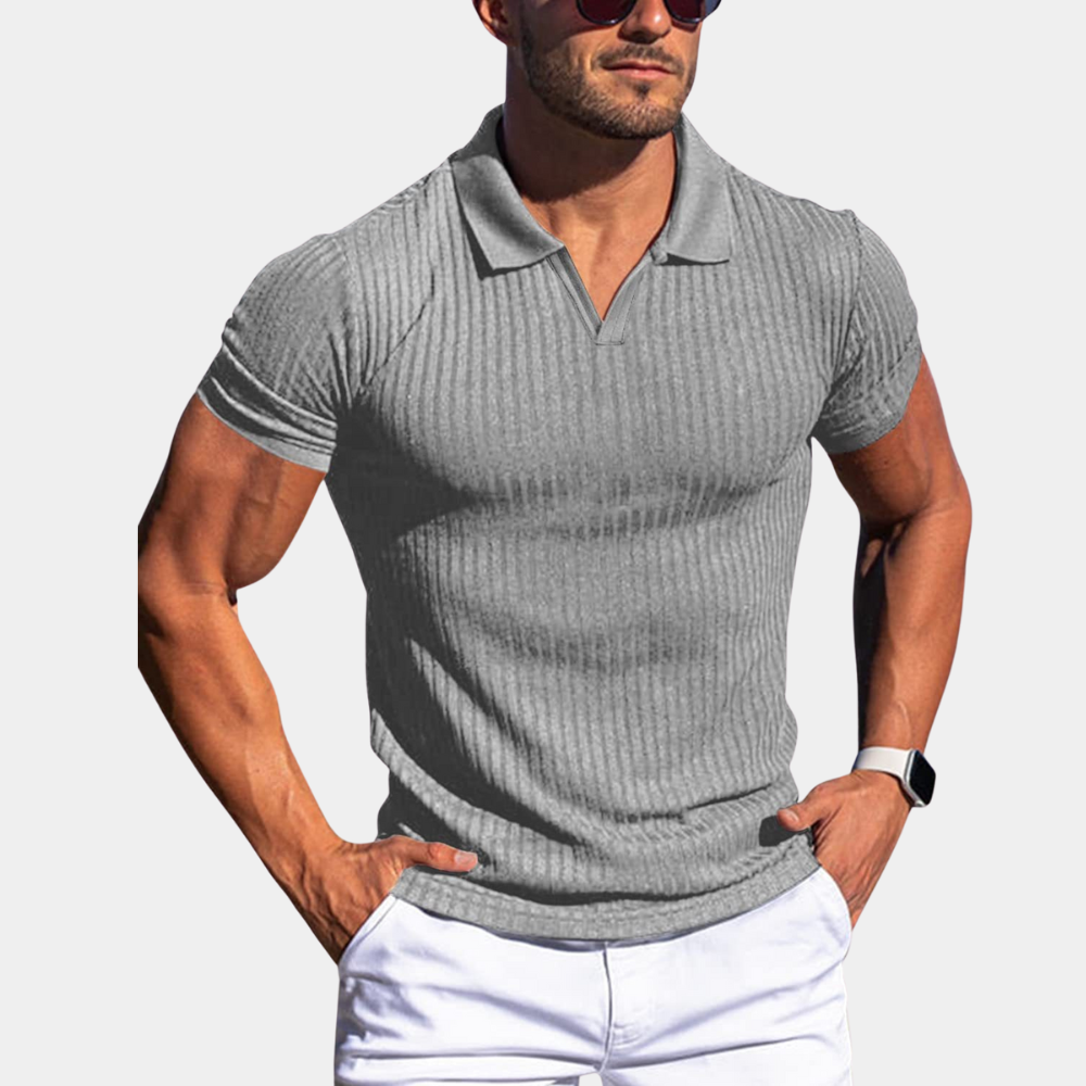 Herren Polo Shirt Slim Fit V-Ausschnitt Baumwolle Modern in Verschiedenen Farben und Größen-2