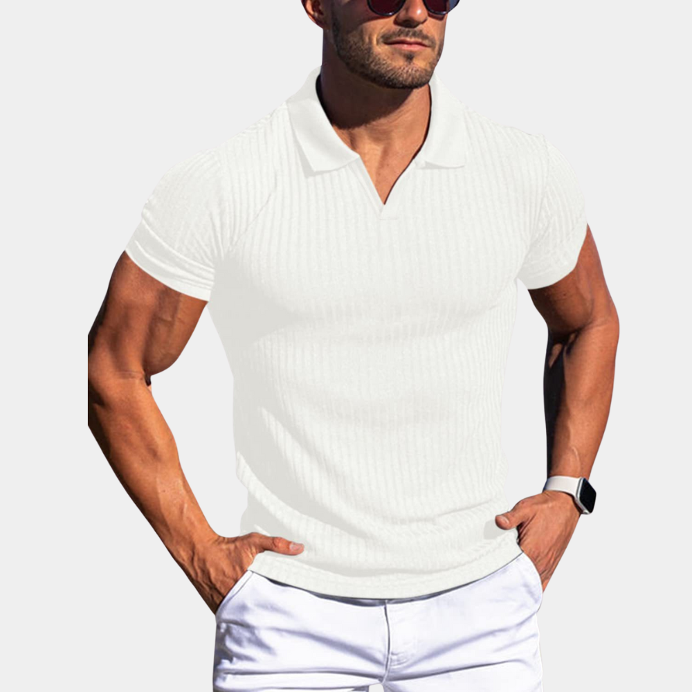 Herren Polo Shirt Slim Fit V-Ausschnitt Baumwolle Modern in Verschiedenen Farben und Größen-1