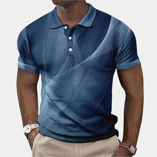 Herren Polohemd Slim Fit Strukturiert Blau Grau Grün Baumwolle-1