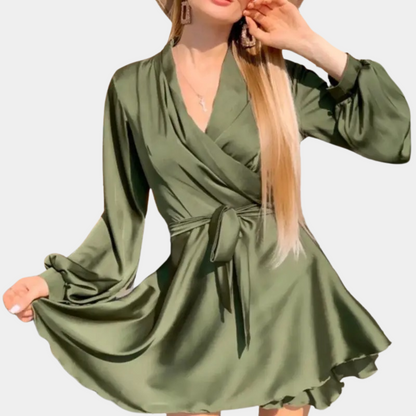 Damen Kleid Grün Größe M Satin Festlich Hochzeitsgast Kleid-2