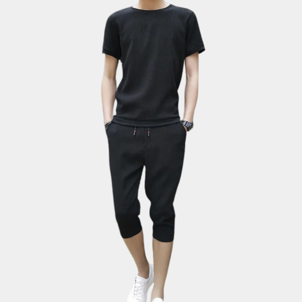 Herren Sport Set Schwarz Größe L Baumwolle - Sportbekleidung Männer für Fitness und Freizeit-4