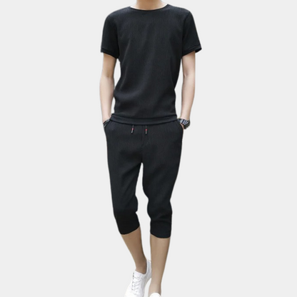 Herren Sport Set Schwarz Größe L Baumwolle - Sportbekleidung Männer für Fitness und Freizeit-4