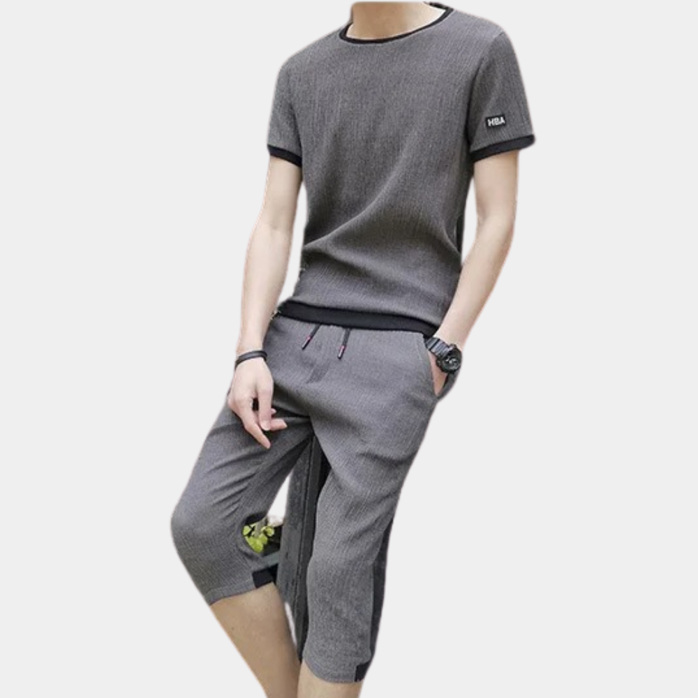 Herren Sport Set Schwarz Größe L Baumwolle - Sportbekleidung Männer für Fitness und Freizeit-5