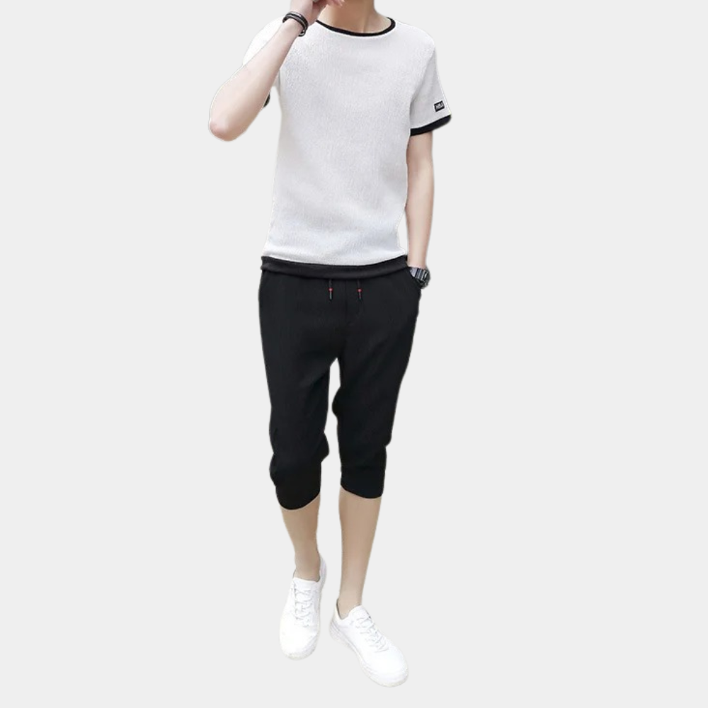 Herren Sport Set Schwarz Größe L Baumwolle - Sportbekleidung Männer für Fitness und Freizeit-6