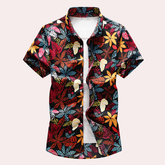 Herren Kurzarmbluse Hawaii Stil Blumendruck Leicht Baumwolle-1