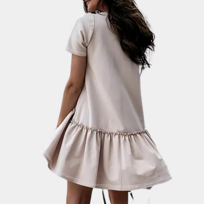 Damen Mini Kleid Khaki Größe M Baumwolle - Sommerkleider Damen für Vielseitige Anlässe-2