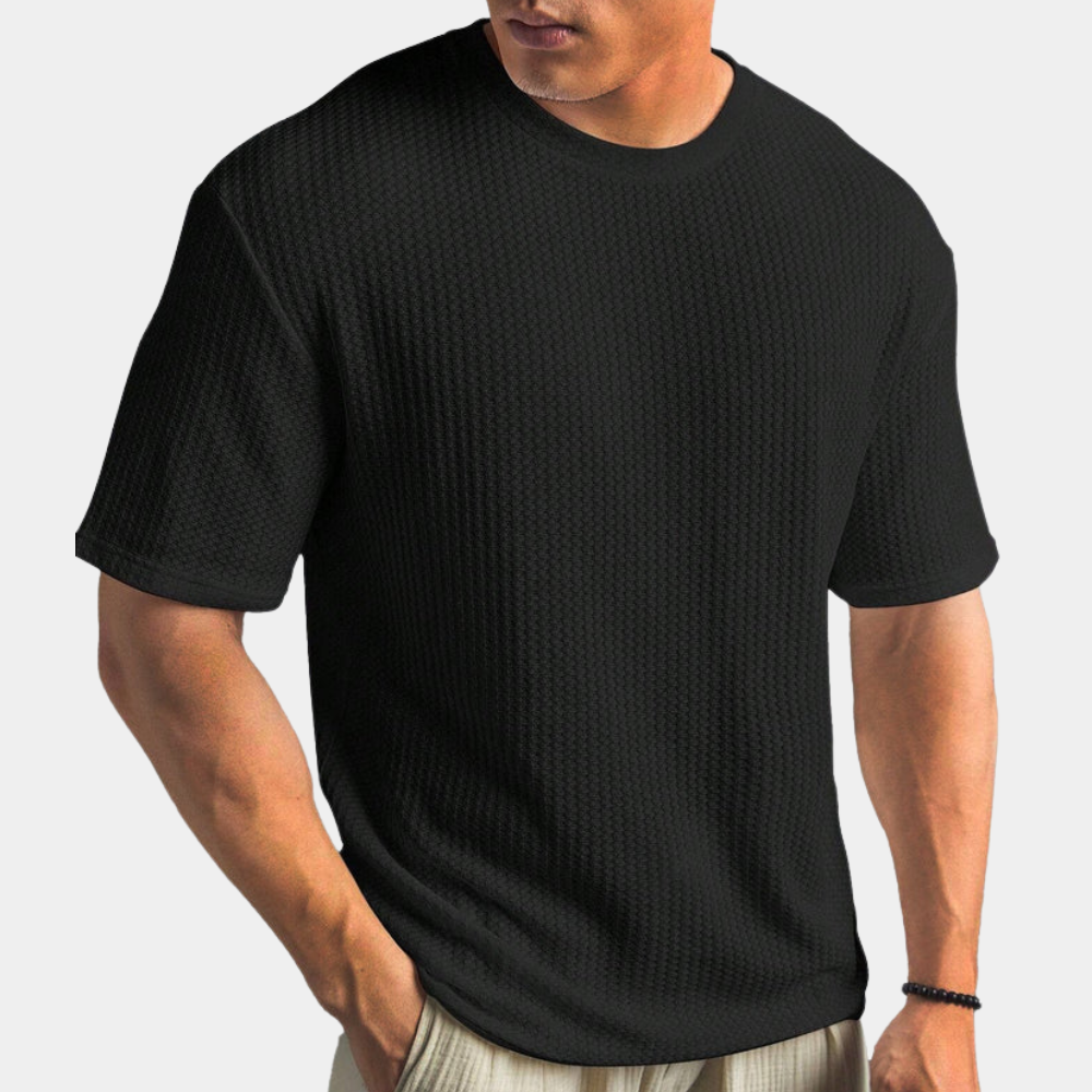 Herren T-Shirt Rippenstruktur Bequem Atmungsaktiv Baumwolle-1