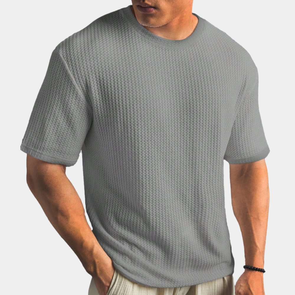 Herren T-Shirt Rippenstruktur Bequem Atmungsaktiv Baumwolle-4