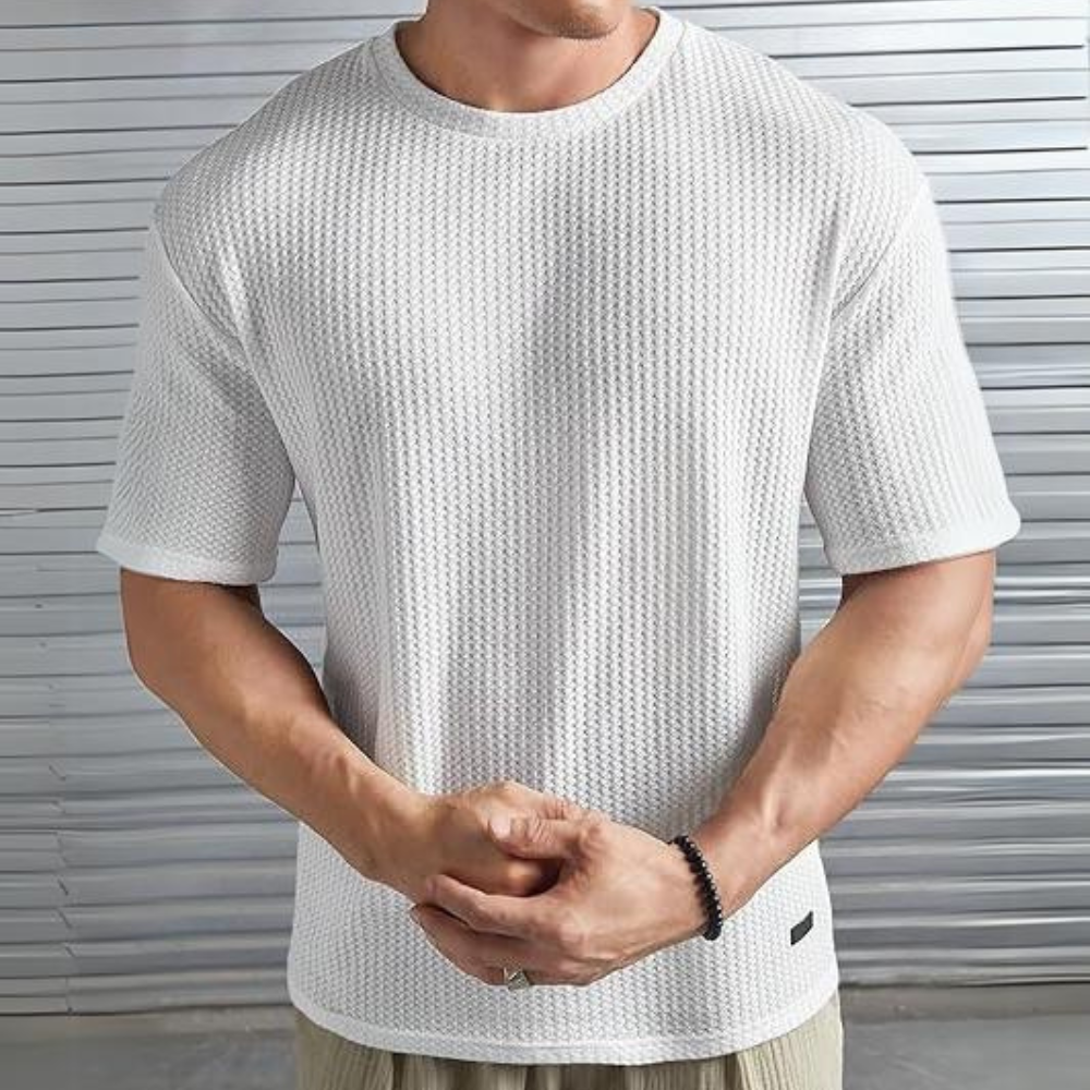 Herren T-Shirt Rippenstruktur Bequem Atmungsaktiv Baumwolle-2