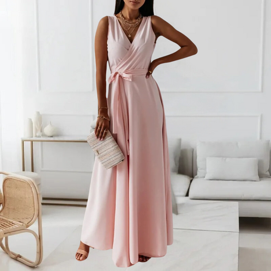 Damen Maxi Kleid Rosa Größe M Polyester V-Ausschnitt für Hochzeitsgast oder Sommerveranstaltungen-1