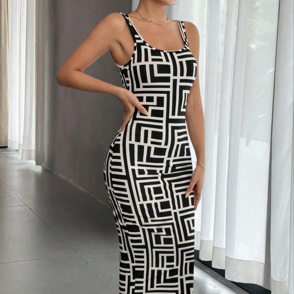 Geometrisches Bodycon Damenkleid - Festliches Kleid Für Eleganz und Stil-2