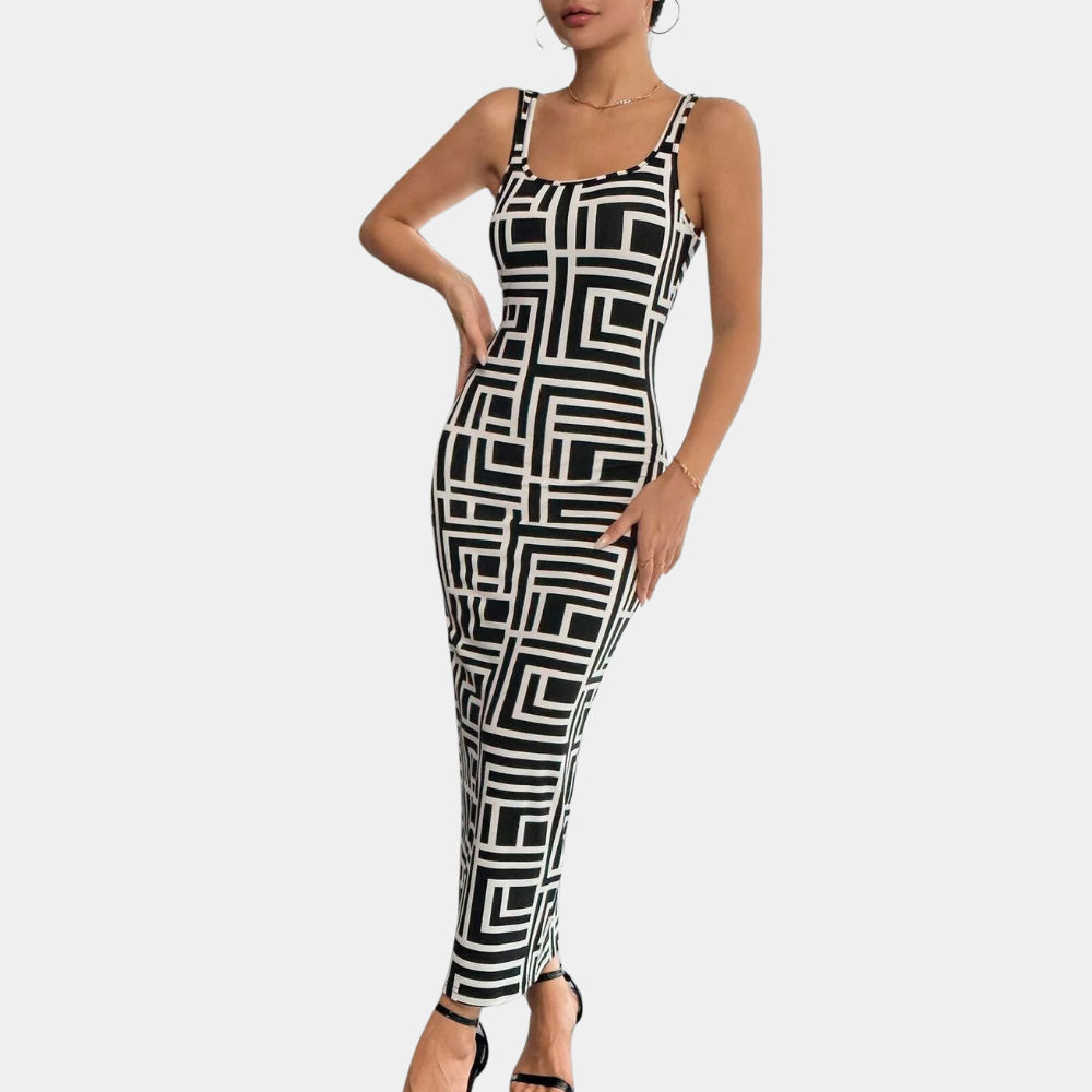 Geometrisches Bodycon Damenkleid - Festliches Kleid Für Eleganz und Stil-3