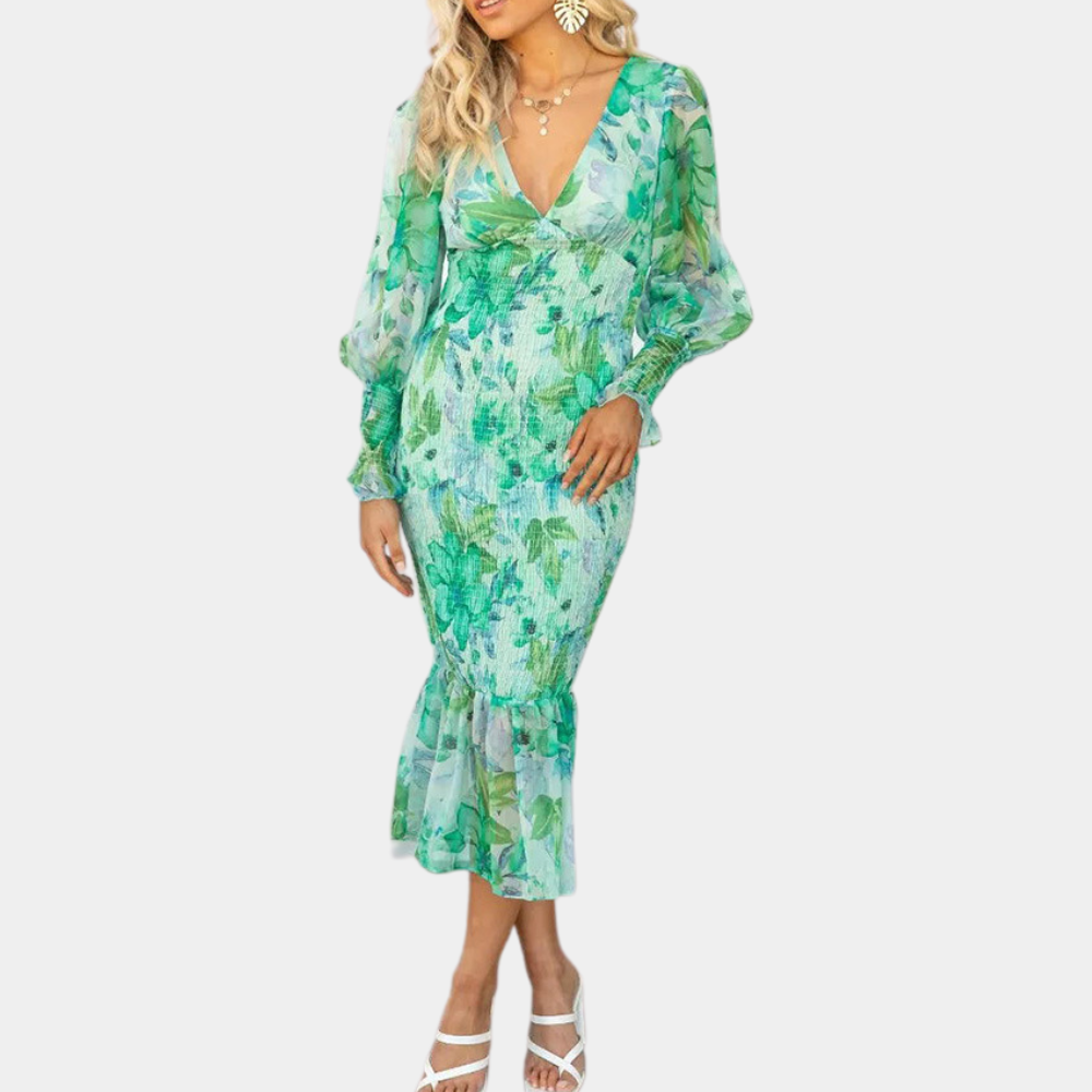 Damen Kleid Grün Größe M Baumwolle Blumendruck-5