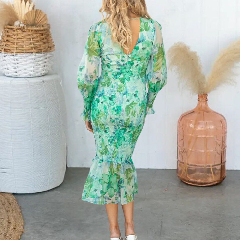 Damen Kleid Grün Größe M Baumwolle Blumendruck-3