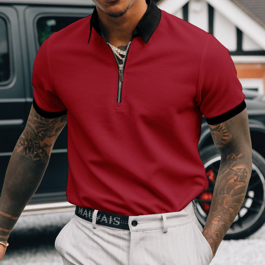 Herren Poloshirt Halb Reißverschluss Trendy Leichtgewicht Baumwolle-1