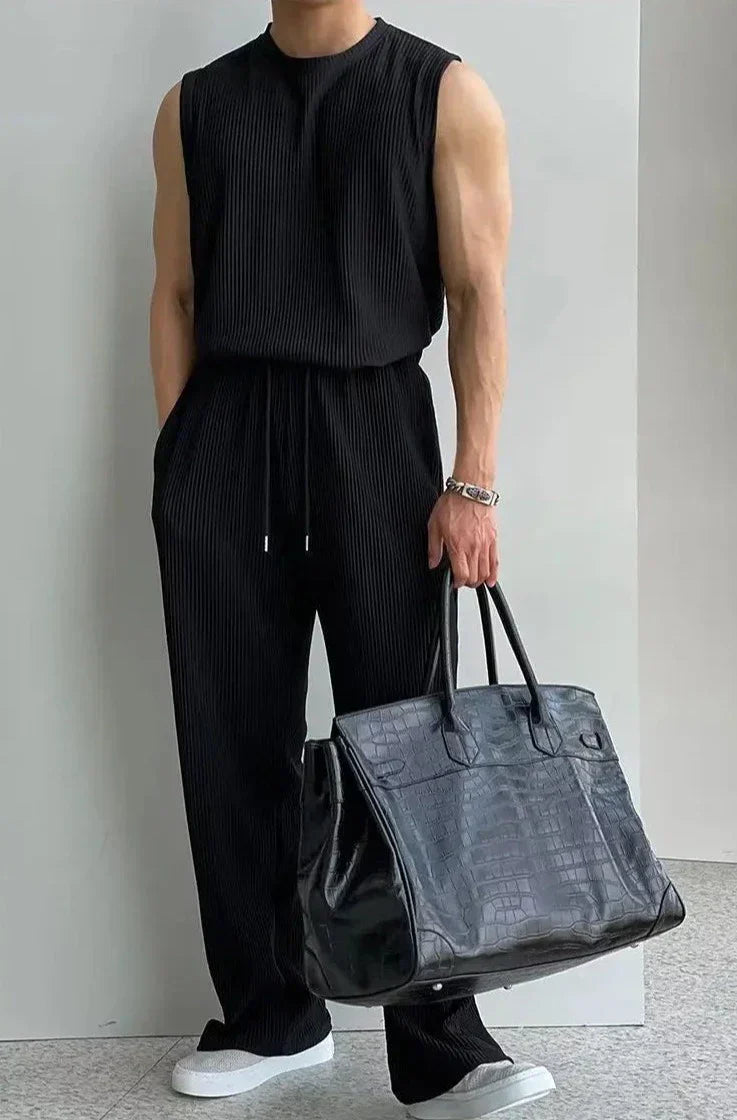 Damen Sommer Set Zweiteiler Hose und Oberteil Ärmellos Atmungsaktiv-2