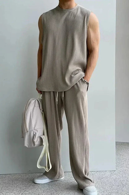 Damen Sommer Set Zweiteiler Hose und Oberteil Ärmellos Atmungsaktiv-4