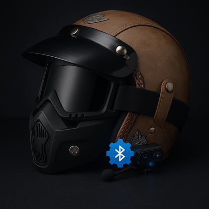 Herren-Motorradhelm Leichtgewichtiger Retro-PU-Lederhelm DOT ECE-geprüft