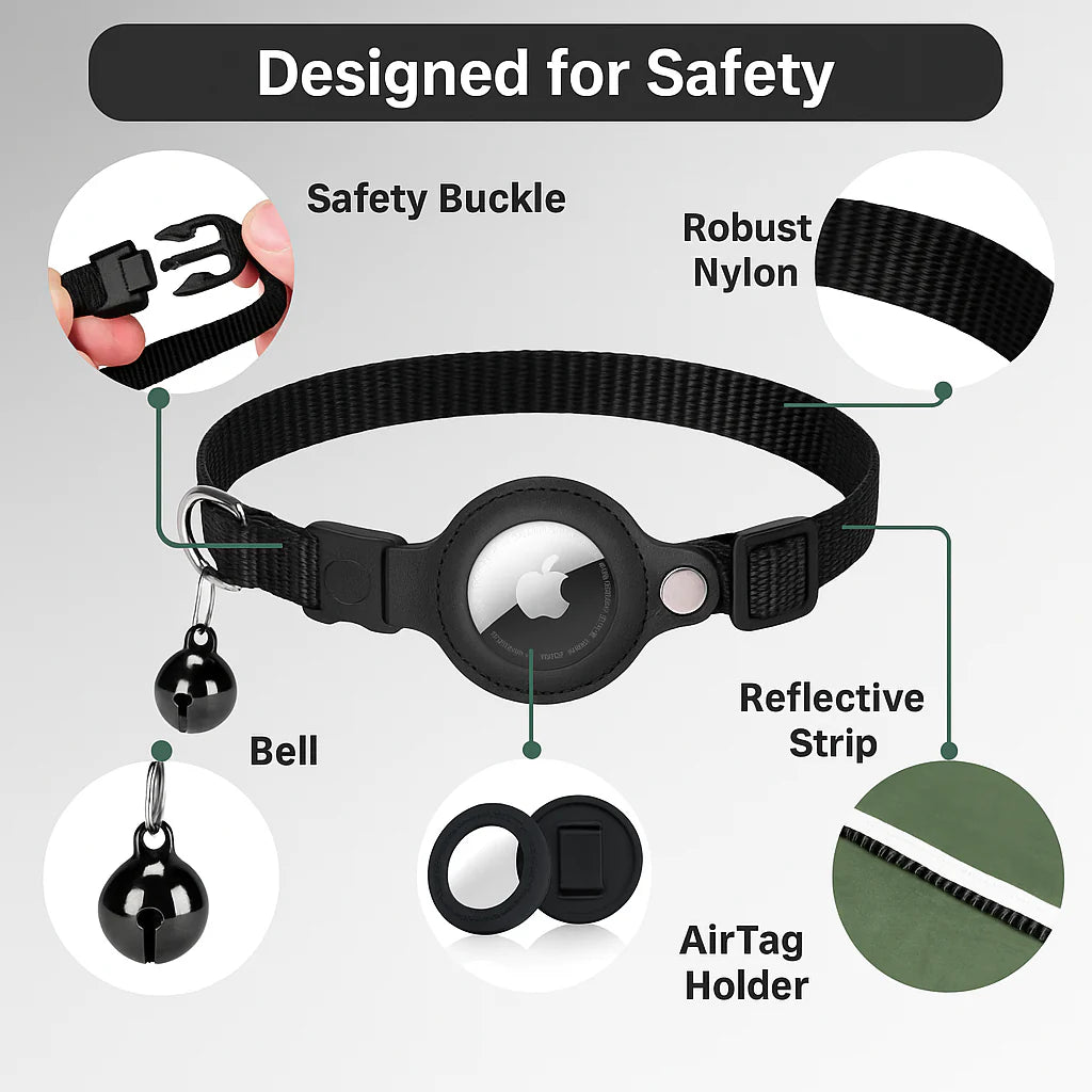 PS cat collar with safety clasp & reflective design for better visibility at night