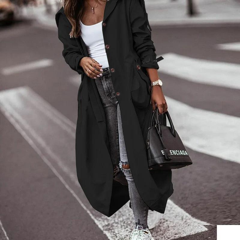 Chic Long Waterproof Coat for Women – Lightweight Rain Coat with Flattering Longline Design 1