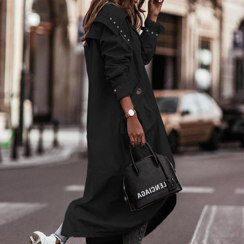 Chic Long Waterproof Coat for Women – Lightweight Rain Coat with Flattering Longline Design 2