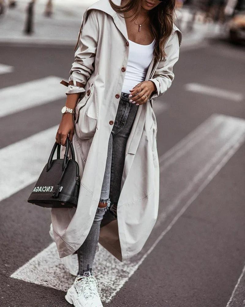 Chic Long Waterproof Coat for Women – Lightweight Rain Coat with Flattering Longline Design 3