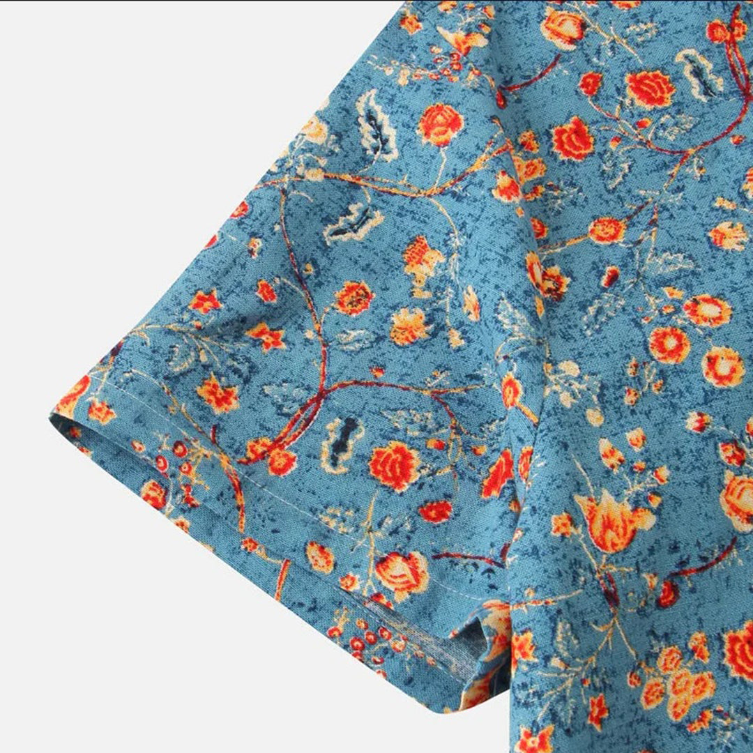 Herren Kurzarm Hemd Blumenmuster Atmungsaktiv Sommer Hemd für Lässigen Look-6