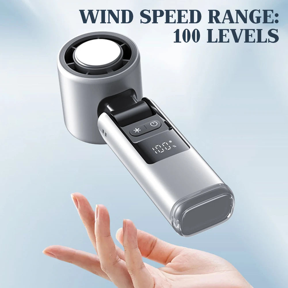 Cooliox Mini-Handventilator | 100 Windräder & Digitalanzeige | Faltbar & USB-Ladeleiste | 4000mAh Akku 2