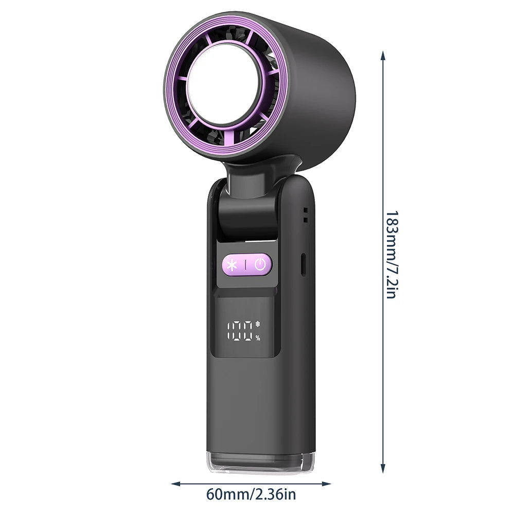 Cooliox Mini-Handventilator | 100 Windräder & Digitalanzeige | Faltbar & USB-Ladeleiste | 4000mAh Akku 5