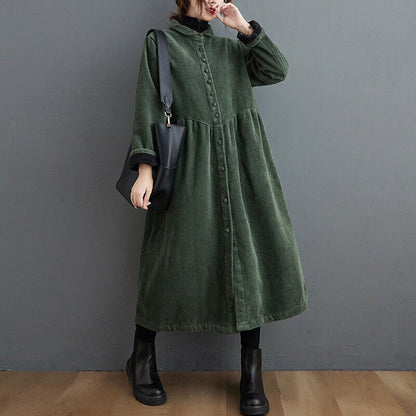 Cordmantel für Damen – Oversize-Passform – Button-Down – Wadenlang – Gerippte Textur 0