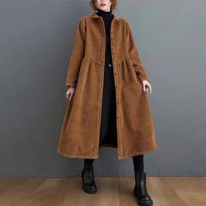 Cordmantel für Damen – Oversize-Passform – Button-Down – Wadenlang – Gerippte Textur 1