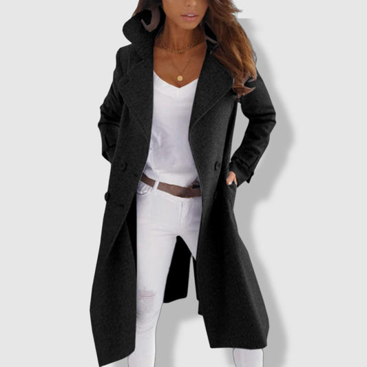 Damen-Trenchcoat – Wollmischung – Zweireihig – Breites Revers – Lange, elegante Passform 0