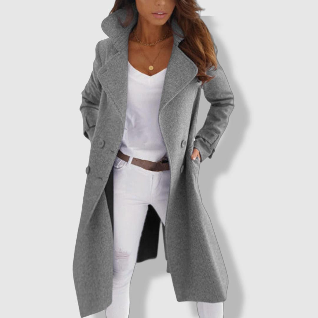 Damen-Trenchcoat – Wollmischung – Zweireihig – Breites Revers – Lange, elegante Passform 2